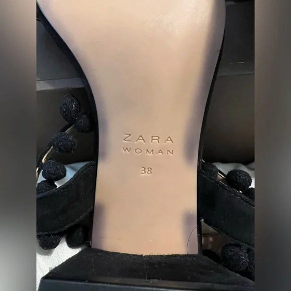 Zara Pom Pom Suede Block Heels Size 8 NWT - Picture 6 of 6